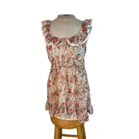 Rampage Floral Sheer Top Shirt Blouse Pink Cream XL Has a Flaw - Picture 3 of 6